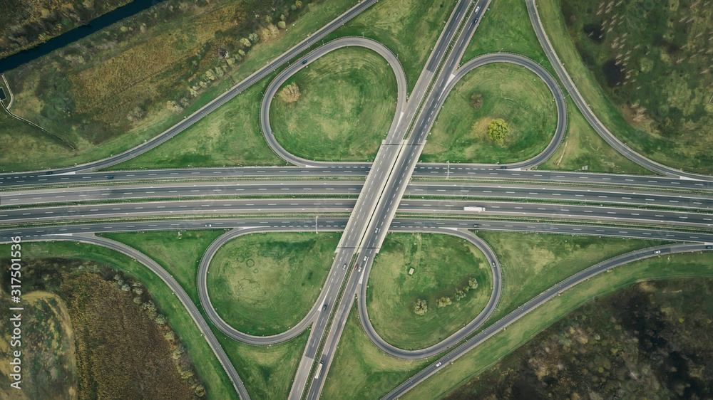 Beautiful aerial top view of highway interchange Beautiful aerial top view of highway interchange