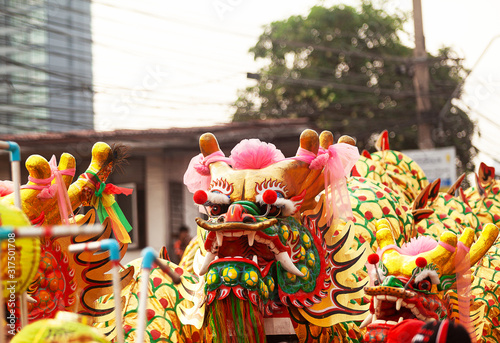 Chinese dragon heads for the Chinese New Year festival dance.