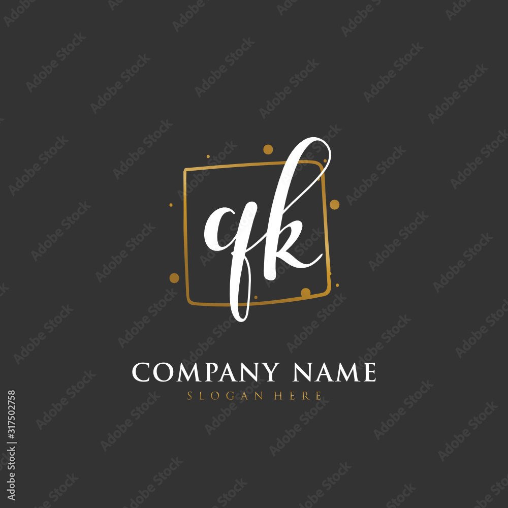 Handwritten initial letter Q K QK for identity and logo. Vector logo template with handwriting and signature style. Handwritten initial letter Q K QK for identity and logo. Vector logo template with handwriting and signature style.