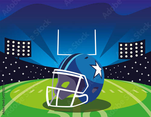 Super bowl helmet in front of grandstand vector design
