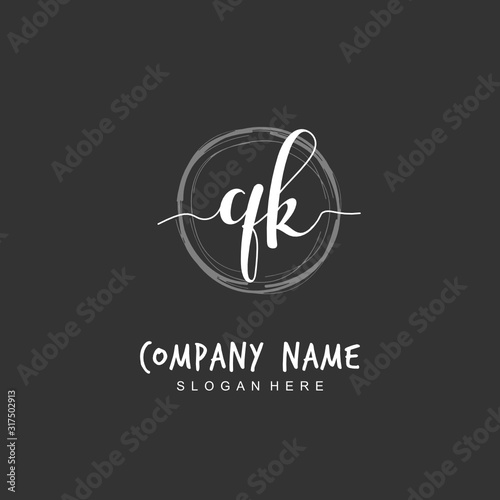 Handwritten initial letter Q K QK for identity and logo. Vector logo template with handwriting and signature style.