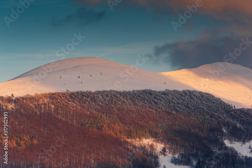 Polonyna Carynska and Wetlinska in Carpathian Mountains at Winter Season. Bieszczady  Poland