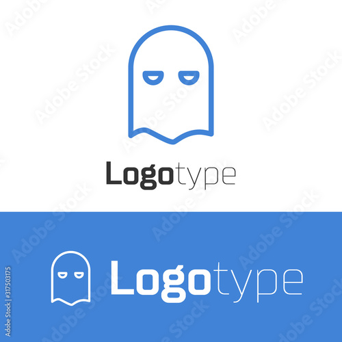 Blue line Executioner mask icon isolated on white background. Hangman, torturer, executor, tormentor, butcher, headsman icon. Logo design template element. Vector Illustration