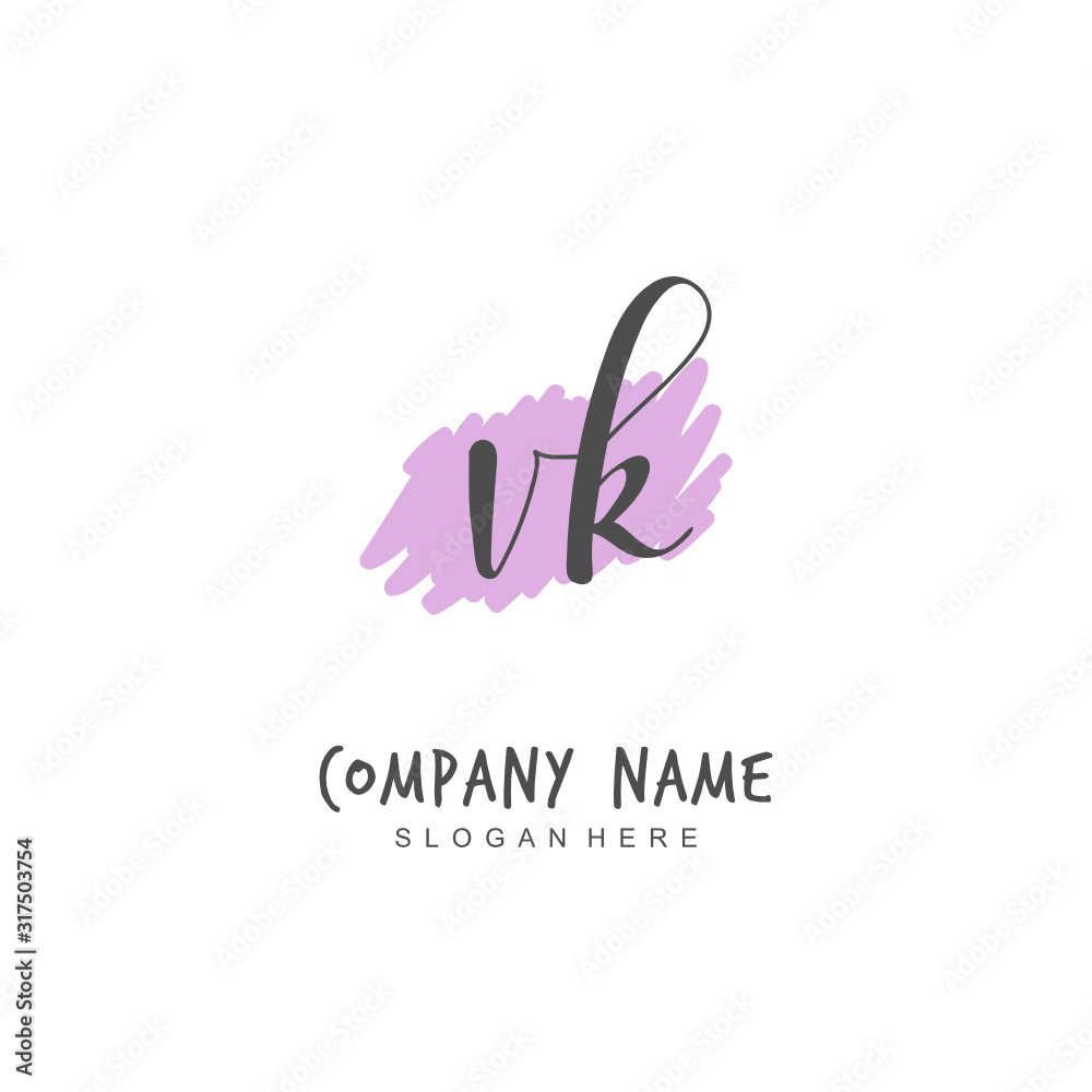Handwritten initial letter V K VK for identity and logo. Vector logo template with handwriting and signature style. Handwritten initial letter V K VK for identity and logo. Vector logo template with handwriting and signature style.