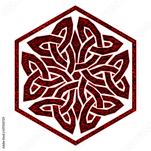 Sign with a celtic motifs and red elements. Vector illustration isolated on a white background.