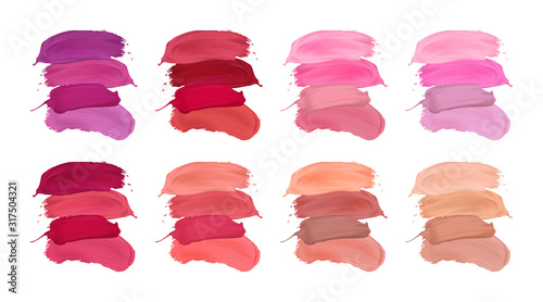 Vector set of lipstick strokes isolated on a white background. Modern design elements for salons, beauty shops. Backdrop for your typography.