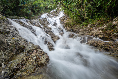 beautiful waterfall in green forest in jungle