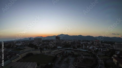 Time Lapse Of Ipoh City During Sunset At Aerial View.4K