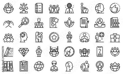 Headhunter icons set. Outline set of headhunter vector icons for web design isolated on white background