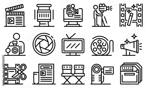 Cameraman icons set. Outline set of cameraman vector icons for web design isolated on white background