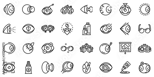 Optician icons set. Outline set of optician vector icons for web design isolated on white background