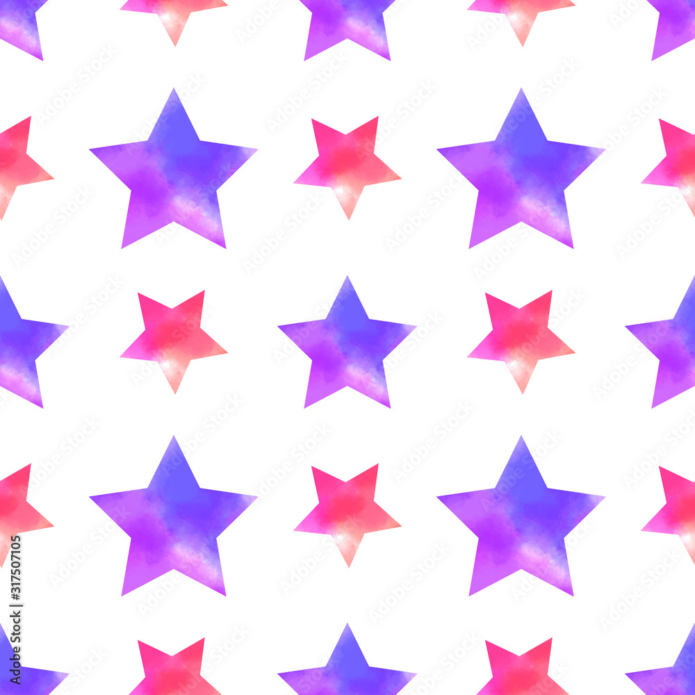Fun and sweet seamless pattern with watercolor stars. Decorative ornament for packaging, wrapping paper, scrapbook, banners, cards Fun and sweet seamless pattern with watercolor stars. Decorative ornament for packaging, wrapping paper, scrapbook, banners, cards