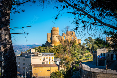 View of Mazzarino Medieval Castle with a Natural Frame, Caltanissetta, Sicily, Italy, Europe photo