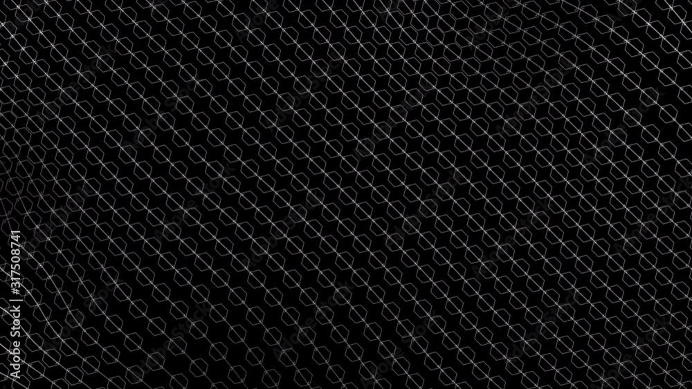 Abstract dark wave design art pattern grid of simple white dots and lines flowing smoothly on a black wallpaper