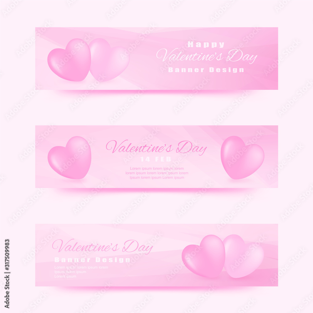 Pink polygonal shapes and hearts, valentines day banner templates.