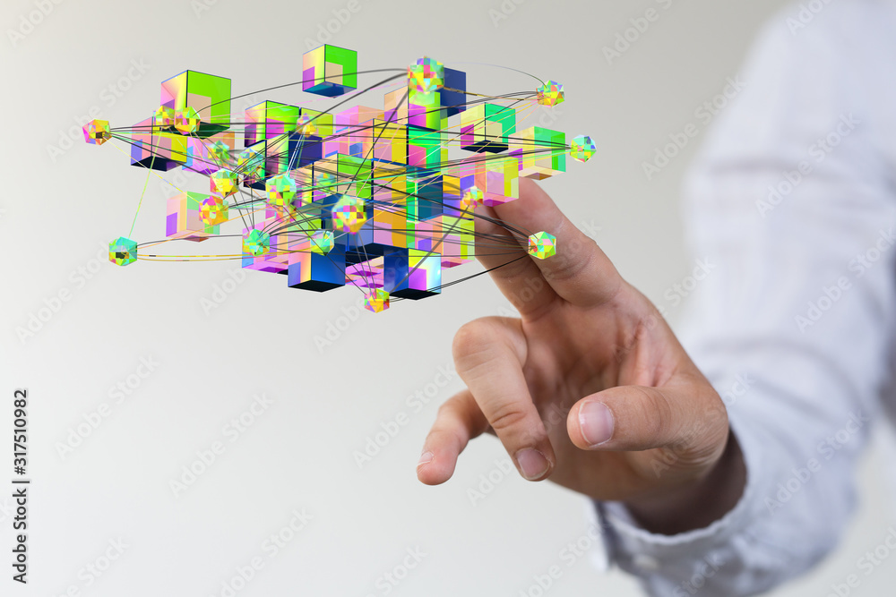 cloud connected to many objects on a virtual screen. cloud connected to many objects on a virtual screen.