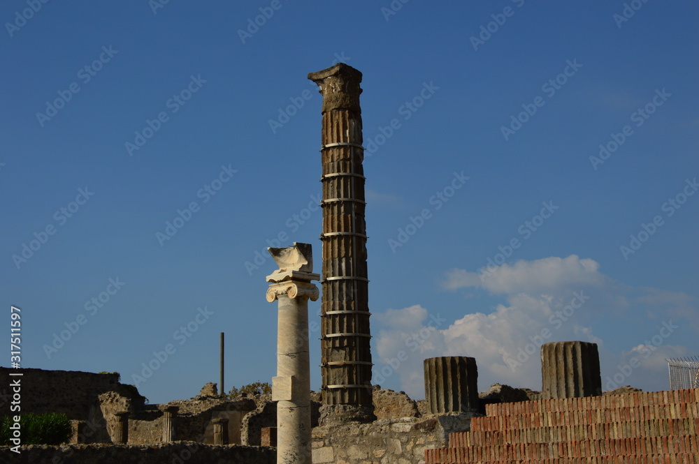 Closeup on the ruins of Pompeii
