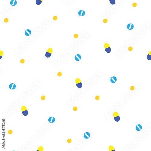 Vector seamless pattern with pills for the treatment of colds or flu. Endless print with different pills and blisters for decorating medical topics, pharmacies, articles 