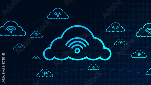 Digital data Network Connecting With Clouds on security Technology background,Cloud Computing concept.