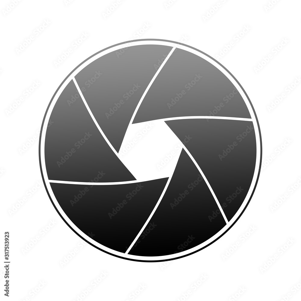 Camera lens diaphragm icon and shutter aperture positions. isolated on