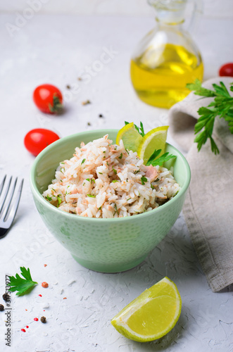 Rice with Tuna, Delicious Salad or Appetizer in a Bowl