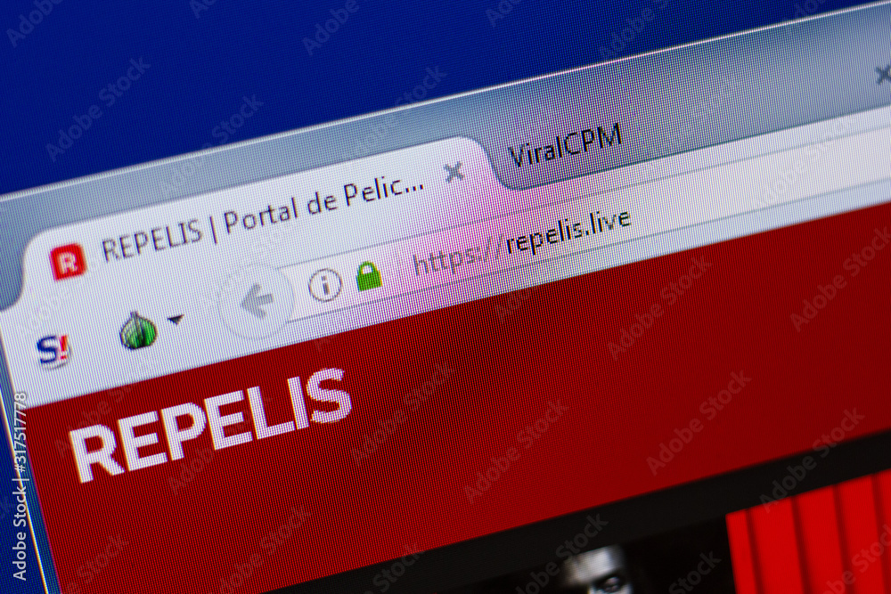Ryazan, Russia - June 17, 2018: Homepage of Repelis website on the display of PC, url - Repelis.live. Stock Photo |