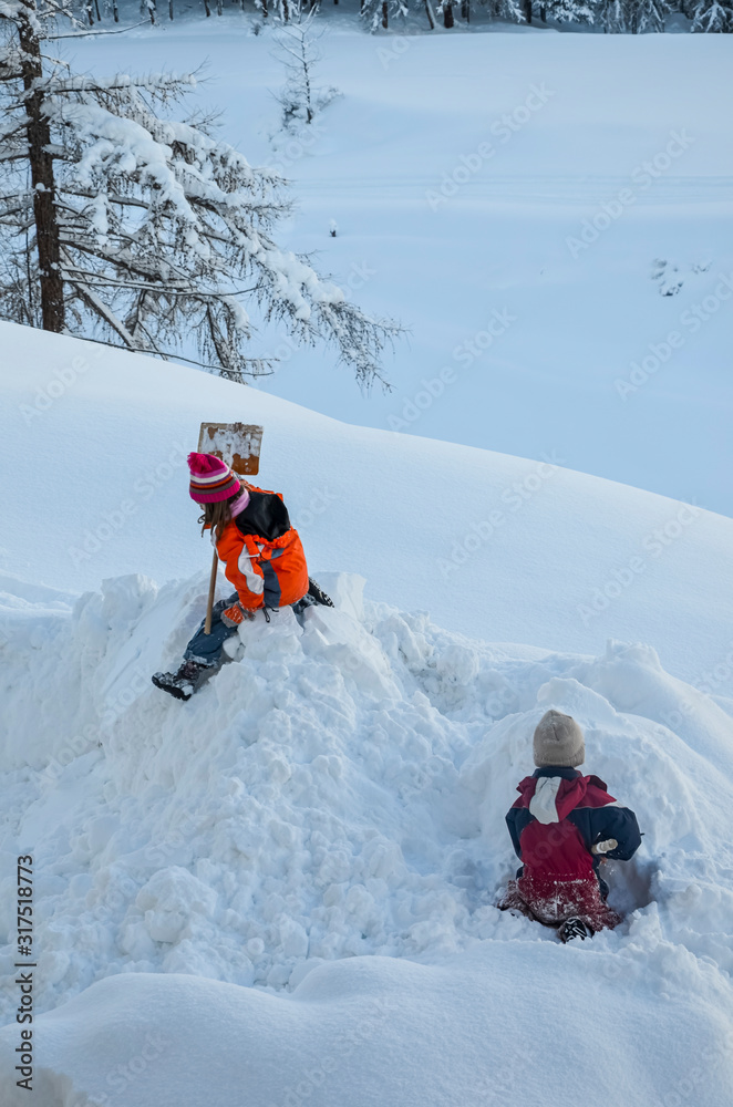 children playing in the snow