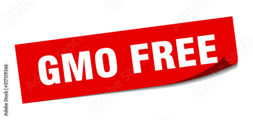 gmo free sticker. gmo free square sign. gmo free. peeler