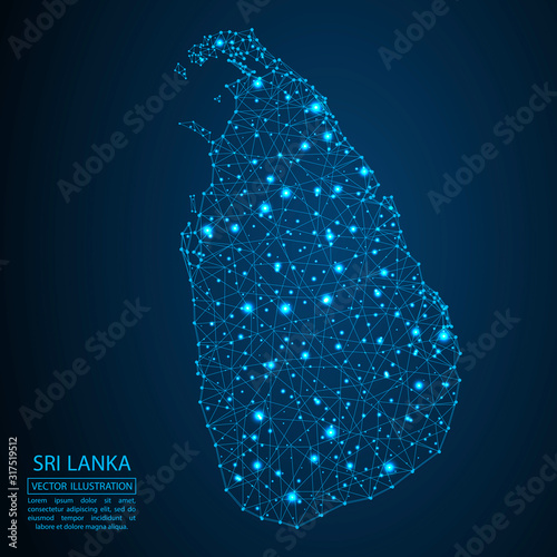 A map of Sri Lanka consisting of 3D triangles, lines, points, and connections. Vector illustration of the EPS 10.