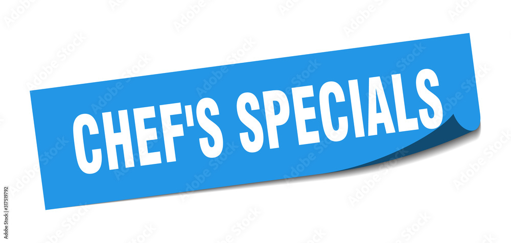 chef's specials sticker. chef's specials square sign. chef's specials. peeler