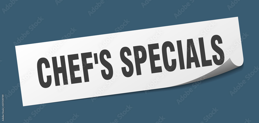 chef's specials sticker. chef's specials square sign. chef's specials. peeler