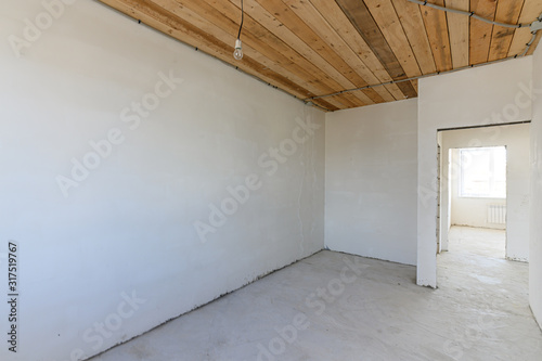 Russia, Moscow- September 10, 2019: interior room rough repair for self-finishing. interior decoration, bare walls of the room, stage of construction