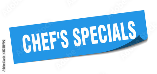 chef's specials sticker. chef's specials square sign. chef's specials. peeler