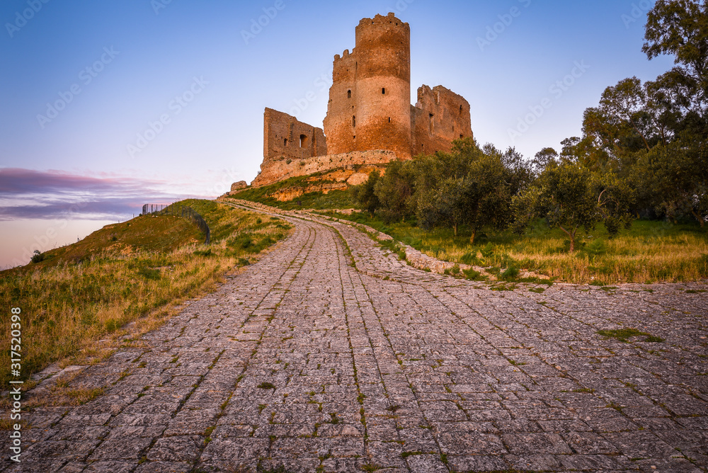 Mazzarino Medieval Castle at Sunset, caltanissetta, Sicily, Italy, Europe