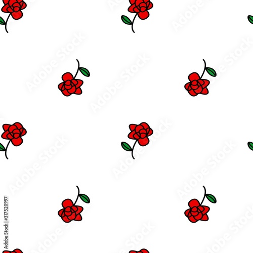 Pattern of red roses isolated on a white background. Old school. Design for textiles, packaging, postcards, website background