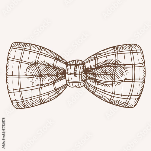 Classic retro checkered bow tie hand drawn illustration