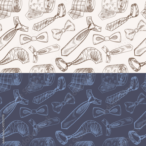 Various male neckwear color collage seamless pattern
