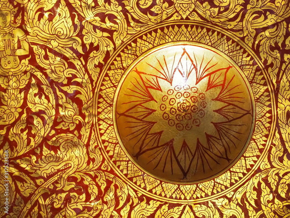 Naklejka premium Bangkok, Thailand, January 23,2020:Thailand thai vintage pattern texture background at Galaxy museum