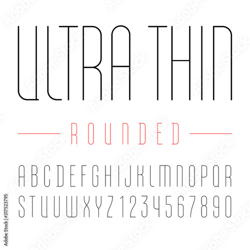 Font from rounded ultra thin line, trendy simple alphabet sans serif, modern condensed black letters and numbers