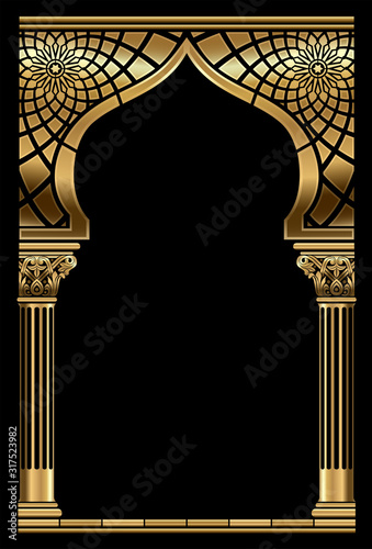 Cover postcard golden oriental vintage arch frame