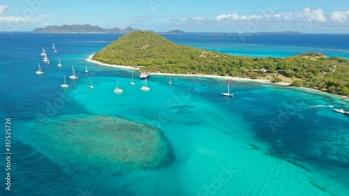 Caribbean islands and sea, aerial view, St. Vincent & Grenadines