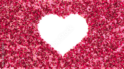 frame of rose petals in the form of a heart