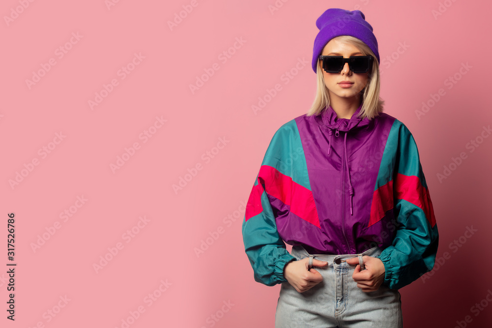 Beautiful blonde woman in sunglasses and 90s clothes Beautiful blonde woman in sunglasses and 90s clothes