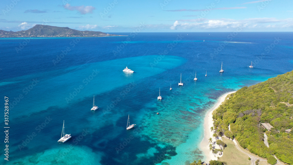 Caribbean islands and sea aerial views, St. Vincent and Grenadines
