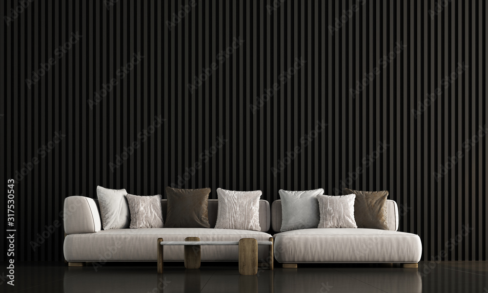 View of Modern interior design of black living room interior design and wall ...