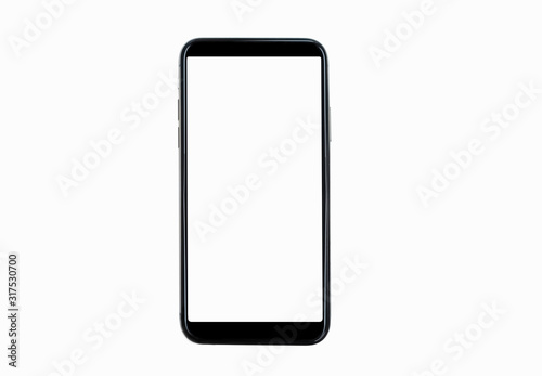 Black smartphone with blank screen isolated on white background. Mockup to showcasing mobile web-site design or screenshots your applications  - Clipping Path