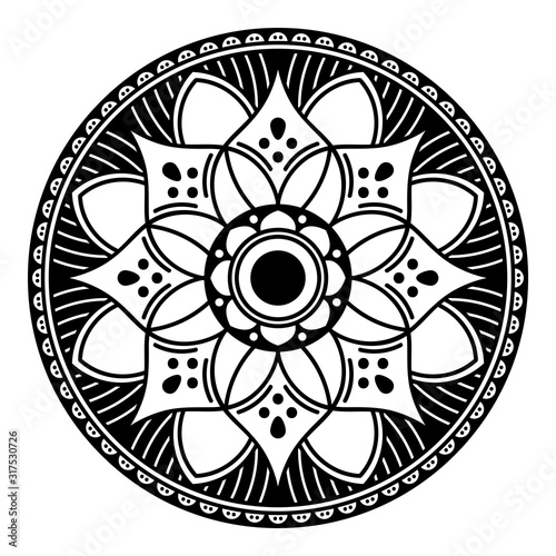 Fototapeta Naklejka Na Ścianę i Meble -  Circular pattern in form of mandala for coloring book, greeting card, phone case print. Anti-stress therapy pattern, coloring for adults. Hand drawn background, abstract round ornament.