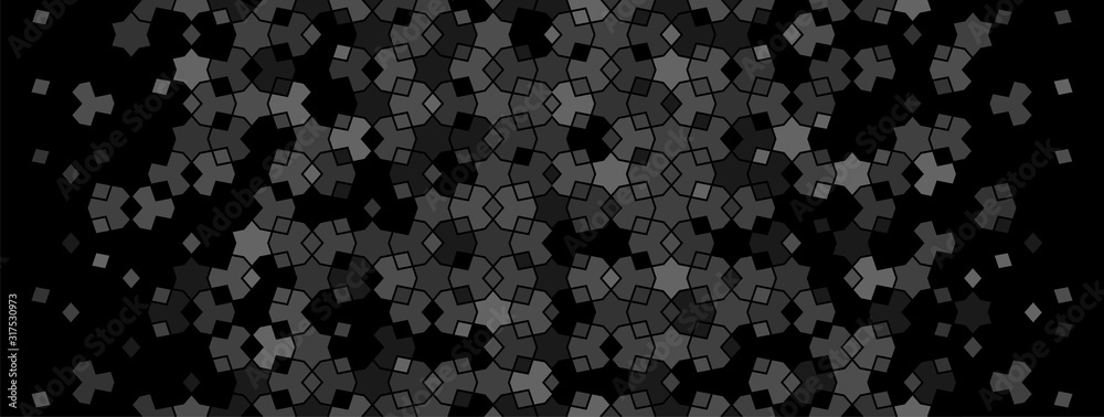 Islamic pattern, black vector border. Geometric halftone texture, black pattern with tile disintegration.