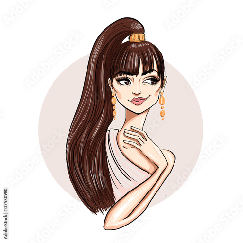 Fashion Girl with High Pony Tail