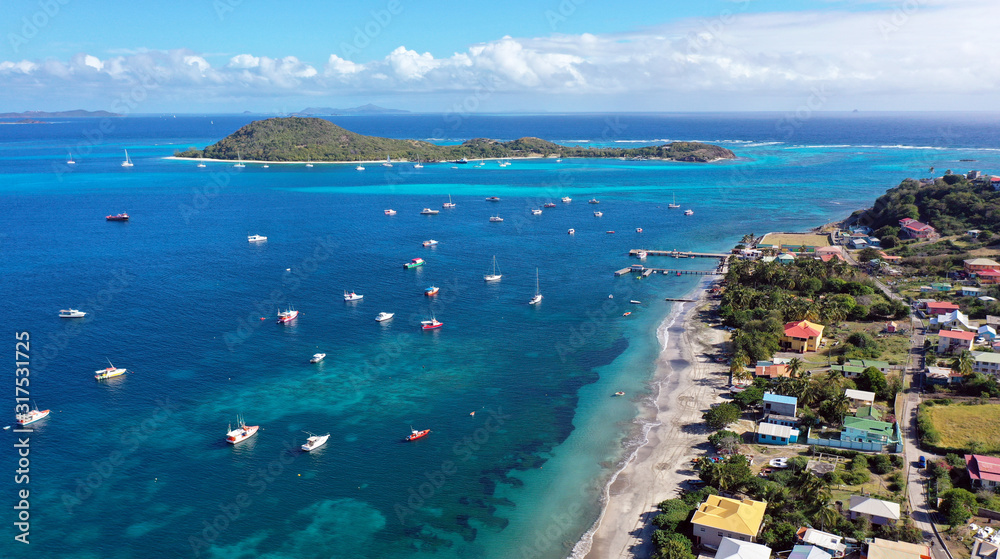 Caribbean Islands aerial view, Grenada and Grenadines - obrazy, fototapety, plakaty 